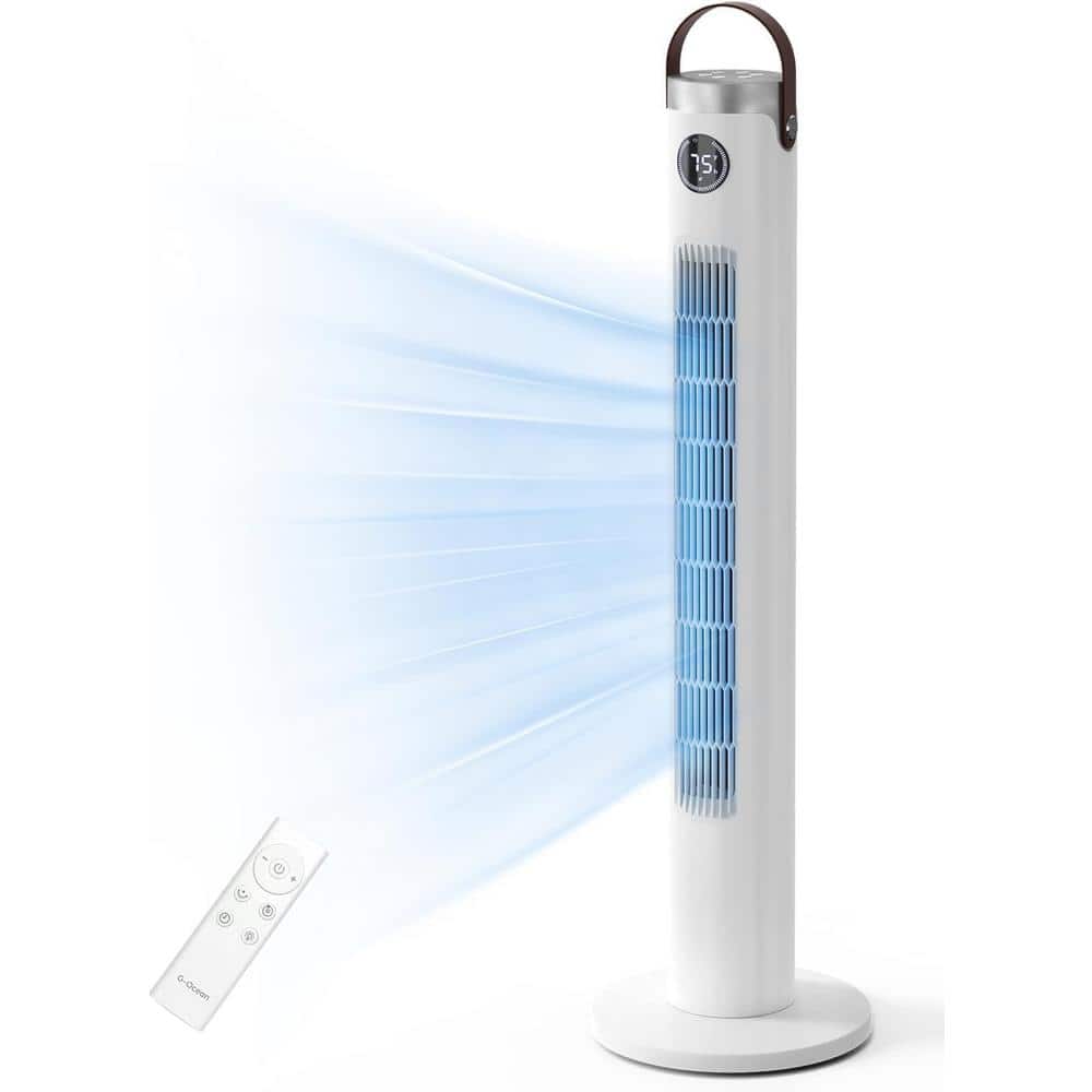 46 in. 3 Fan Speeds Bladeless Tower Fan White with Remote, LED Display, 24H
