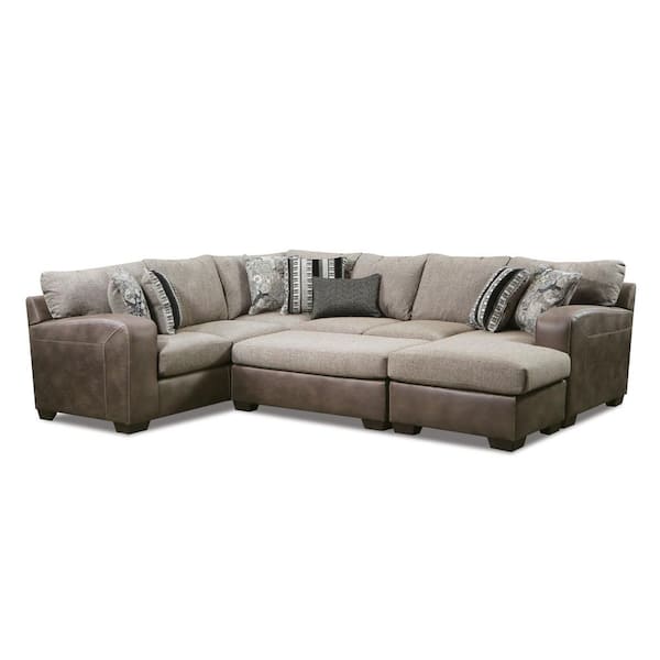 Furniture of America Winterchase 123 in. 5-Piece Microfiber L-Shaped Sectional with Ottoman in Brown