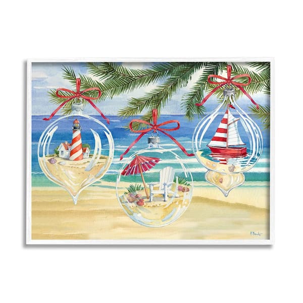 Stupell Industries Coastal Christmas Ornaments by Paul Brent 1-Piece Framed Graphic Print Nature Poster Art Print 20 in. x 16 in.