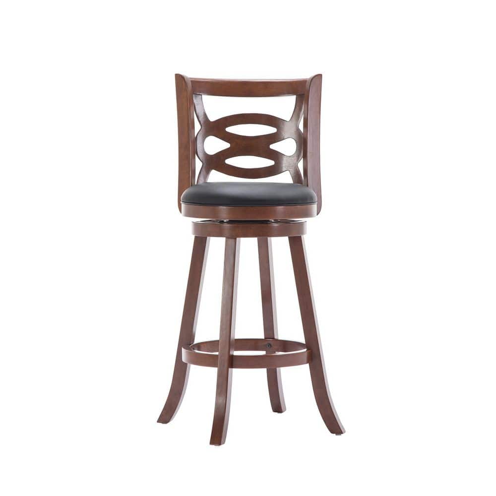 Cherry Wood Swivel Bar Stool with Leatherette Seat