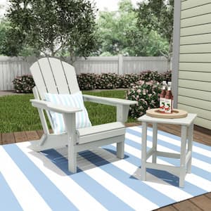 Laguna 2-Piece Fade Resistant Outdoor Patio HDPE Poly Plastic Classic Folding Adirondack Chair and Side Table Set, Sand