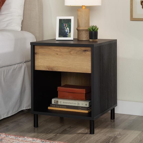SAUDER Acadia Way 1-Drawer Raven Oak Nightstand 24 in. x 19 in. 19 in.