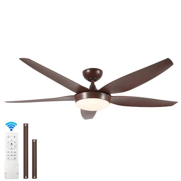 56 in. Reddish Brown DC Motor Downrod Mount Standard Ceiling Fan with Remote Control, Ceiling Fans with Lights