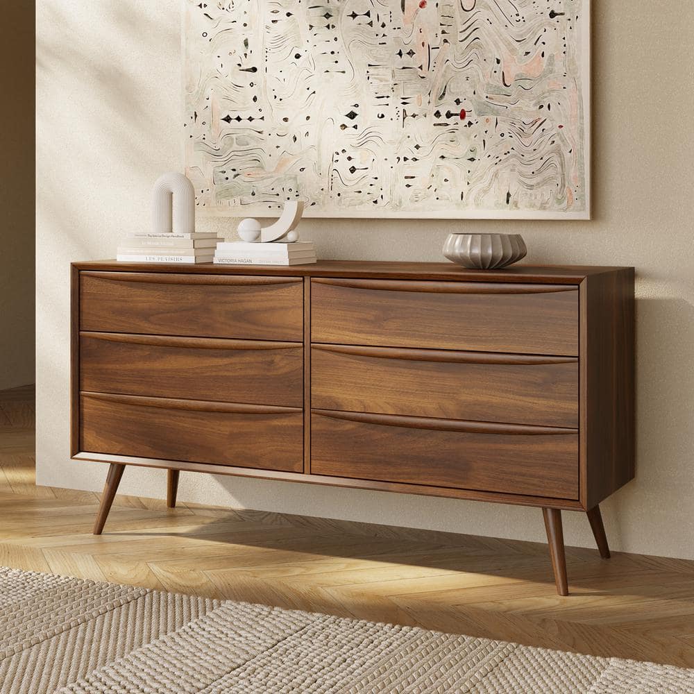 Poly and Bark Cura 6 Drawer 63 in. Wide Dresser in Walnut BD-D129