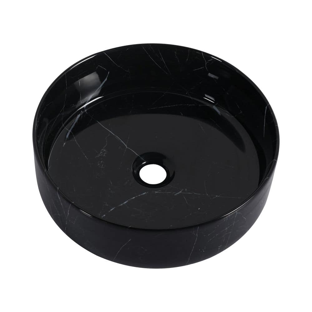 15.7 in. Vessel Round Bathroom Sink in Black Background with White Patterns Ceramic, No Faucet Include, No Pop-up Drain price history on PriceWatchPro