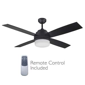 Cali 52 in. Indoor 4-Blade Matte Black Contemporary Ceiling Fan with Light Kit (LED) and Remote Control