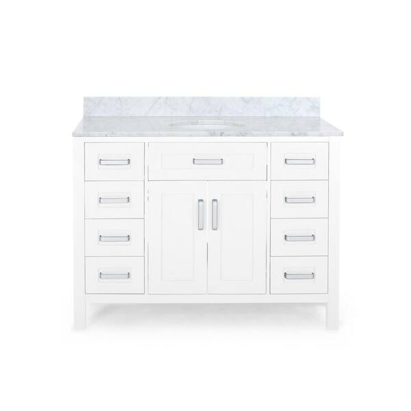 Noble House Greysen 48 in. W x 22 in. D Bath Vanity with Carrara Marble ...