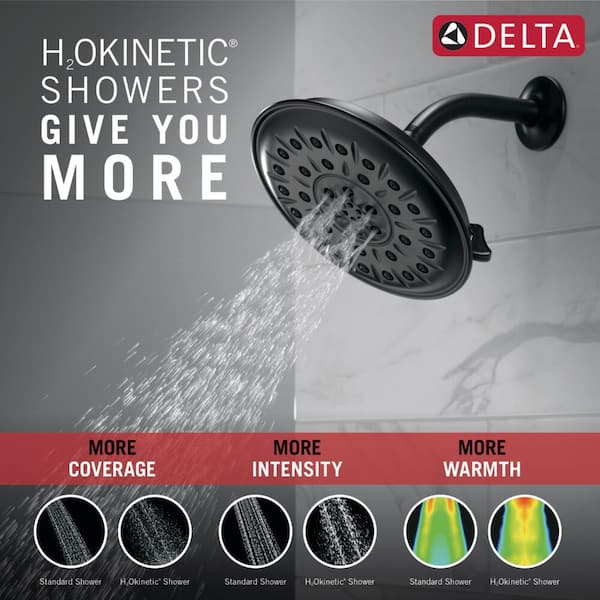 4-Spray 8.3 in. Single Wall Mount Fixed H2Okinetic Shower Head in Matte Black 4-Spray 8.3 in. Single Wall Mount Fixed H2Okinetic Shower Head in Matte Black