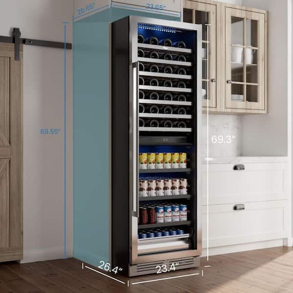 24 in. Freestanding Dual Zone 77-Wine Bottles and 182-Cans Beverage and Wine Cooler in Stainless Steel (Right-Hinged)