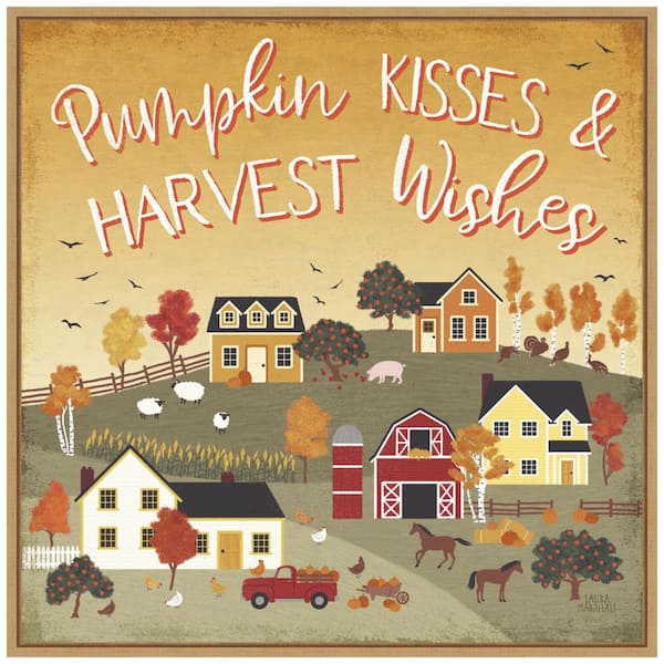 Amanti Art 22 in. Canvas Harvest Village IV Fall/Thanksgiving Framed Box Wall Art