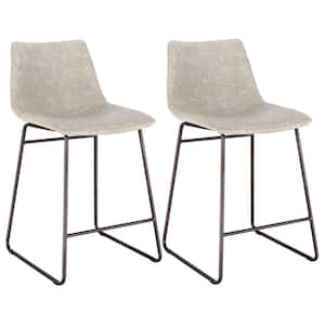 Leisure Chair 24 in. Faux Stone Leather, High Back, Black Steel Bar Stool (Set of 2)