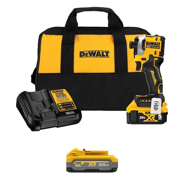 ATOMIC 20V MAX Lithium-Ion Cordless 1/4 in. Brushless Impact Driver Kit, 5 Ah Battery, 3.5 Ah Battery, Charger, and Bag