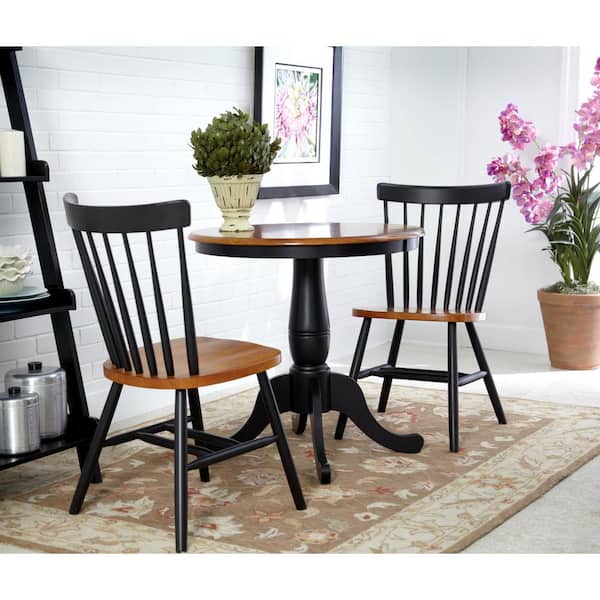 International Concepts Hampton 3-Piece 30 in. Black/Cherry Round Solid Wood Dining Set with Copenhagen Chairs