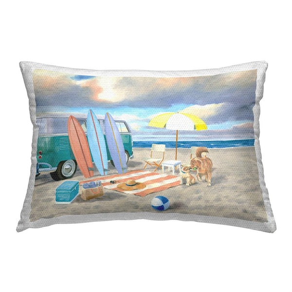 Stupell Industries Summer Van on Beach Blue Rectangular Outdoor Throw Pillow