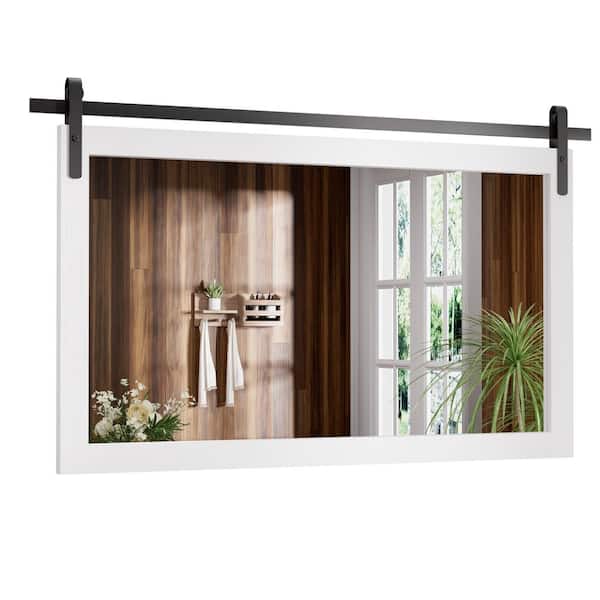 CLAVIE 40 in. W x 26 in. H Medium Rectangular Mirror Wood Framed Wall Mounted Mirrors Bathroom Vanity Mirror in White