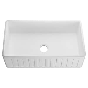 Roine Reversible Farmhouse Apron Front Solid Surface Man Made Stone 36 in. Single Bowl Kitchen Sink in White