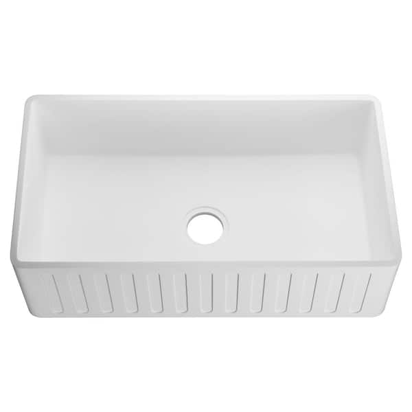 ANZZI Roine Reversible Farmhouse Apron Front Solid Surface Man Made Stone 36 in. Single Bowl Kitchen Sink in White