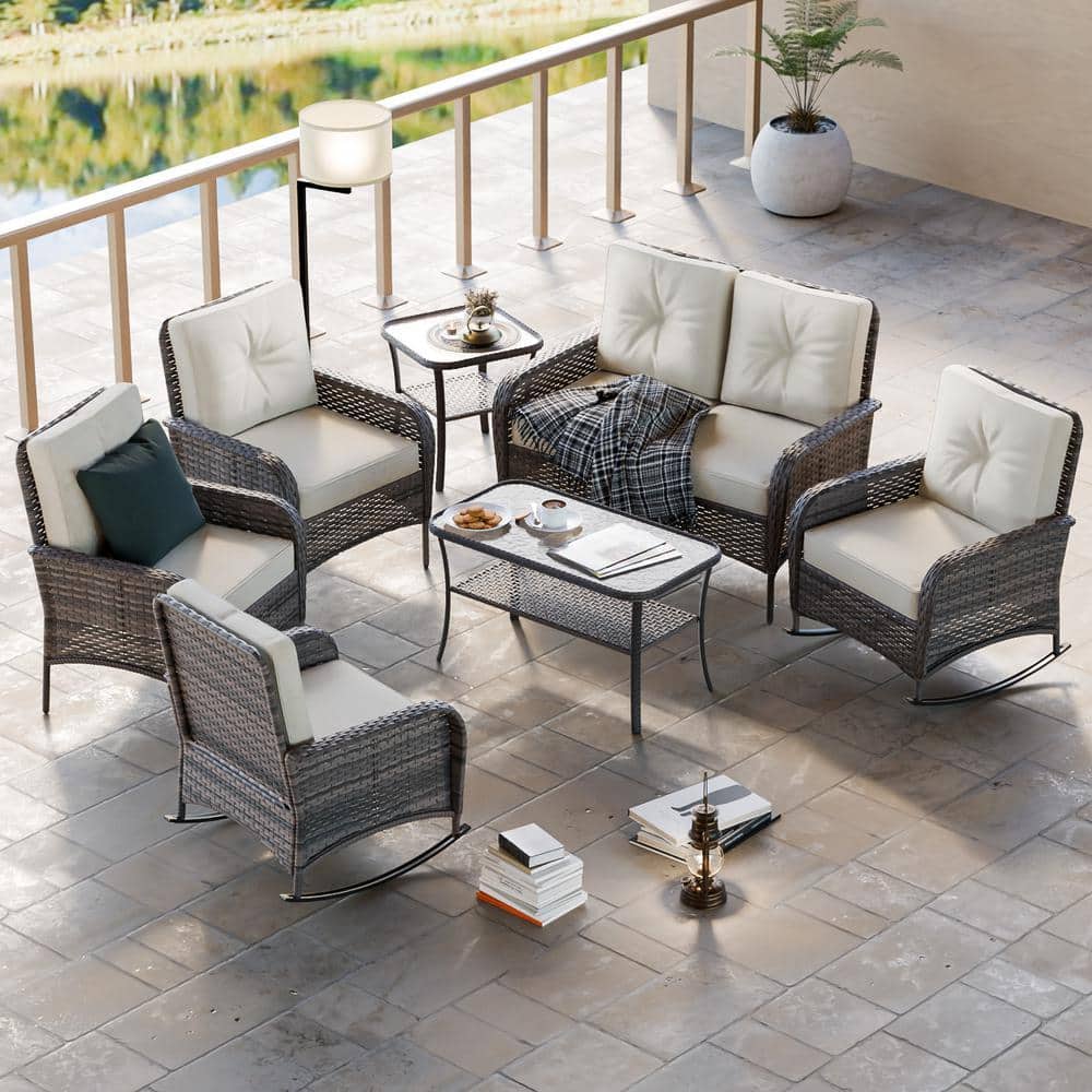 7-Piece Wicker Patio Conversation Set with Cushion