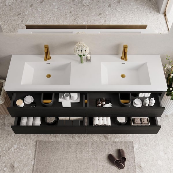 Ziyudura 72 in. Double Sink Floating Espresso Bath Vanity with