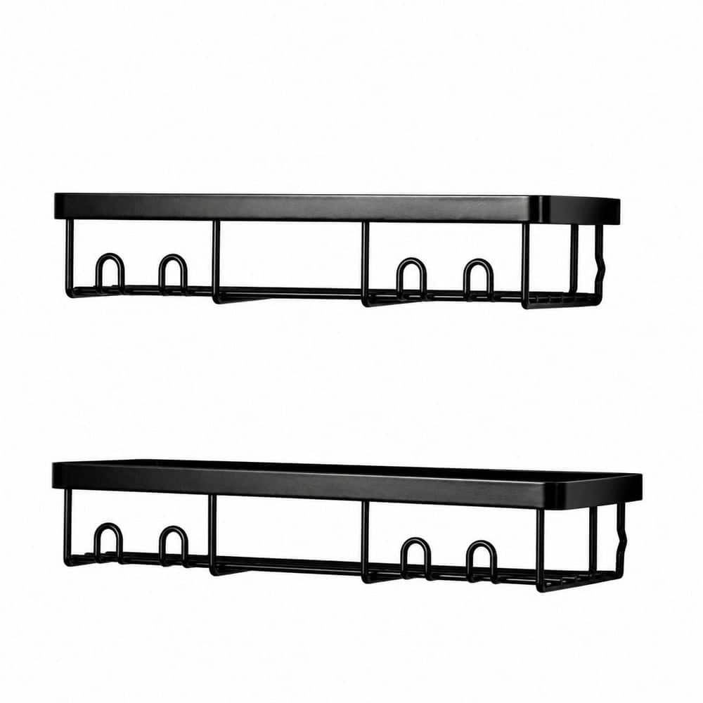 Shower Caddy Wall Mount Self Adhesive Metal Bathroom Shelf Organizer Set Black Storage Rack with Hooks price history on PriceWatchPro