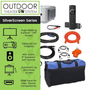 9 ft. SilverScreen Series Outdoor Theater System Featuring Motorized Screen, Projector, Speakers, Stands, and More