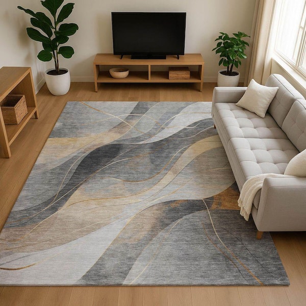Mayfield Premium Machine Washable Abstract AMF1668 Gray 5 ft. x 7 ft. 6 in. Area Rug