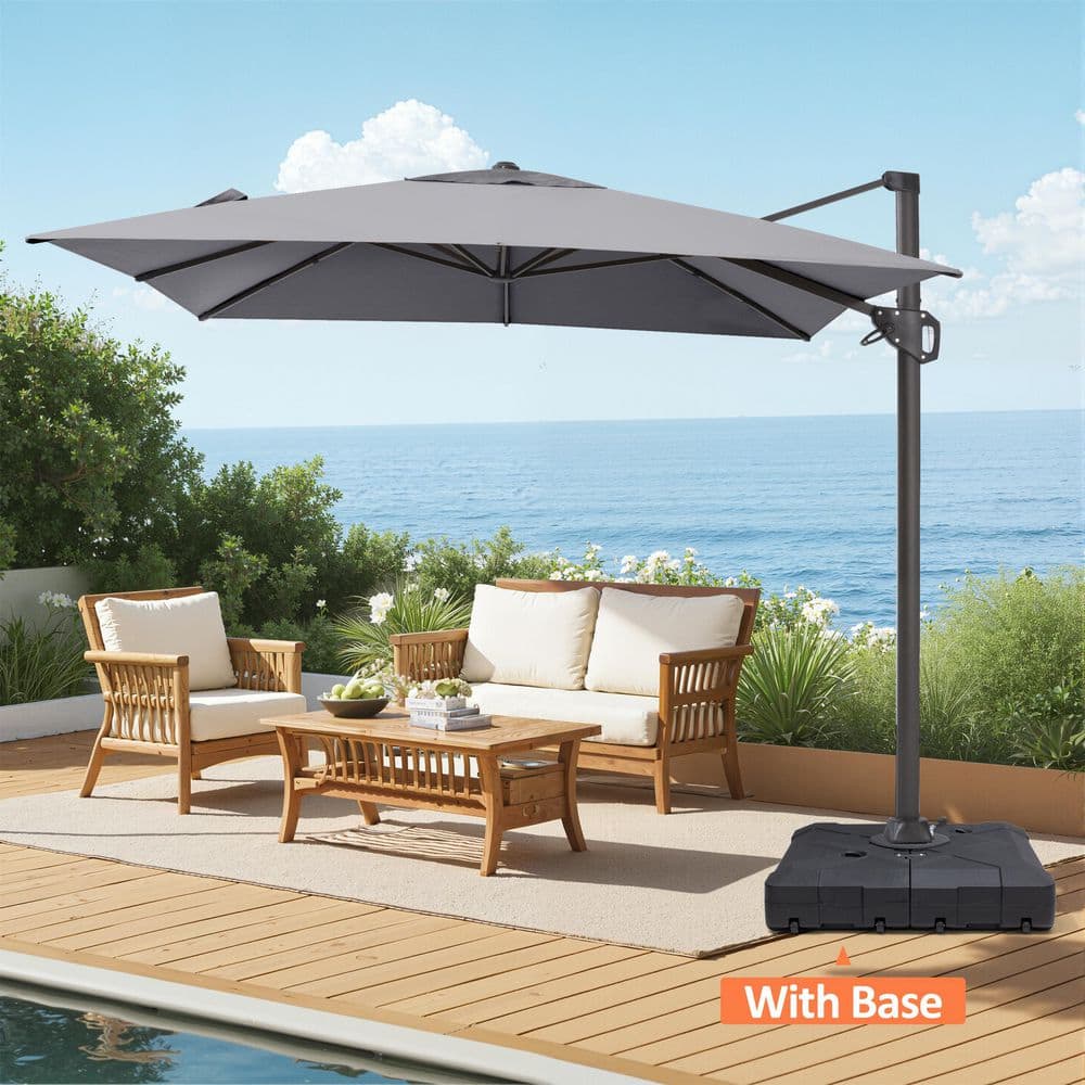 11.5 ft. x 9 ft. Aluminum Rectangular Cantilever Offset Tilt Patio Umbrella in Gray with 260 lbs. Wheeled Umbrella Base price history on PriceWatchPro
