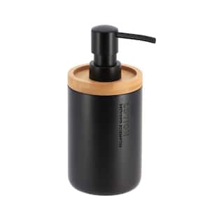 Willis Freestanding Elegant Soap Dispenser Polyresin and Bamboo Design Refillable Liquid Pump Black