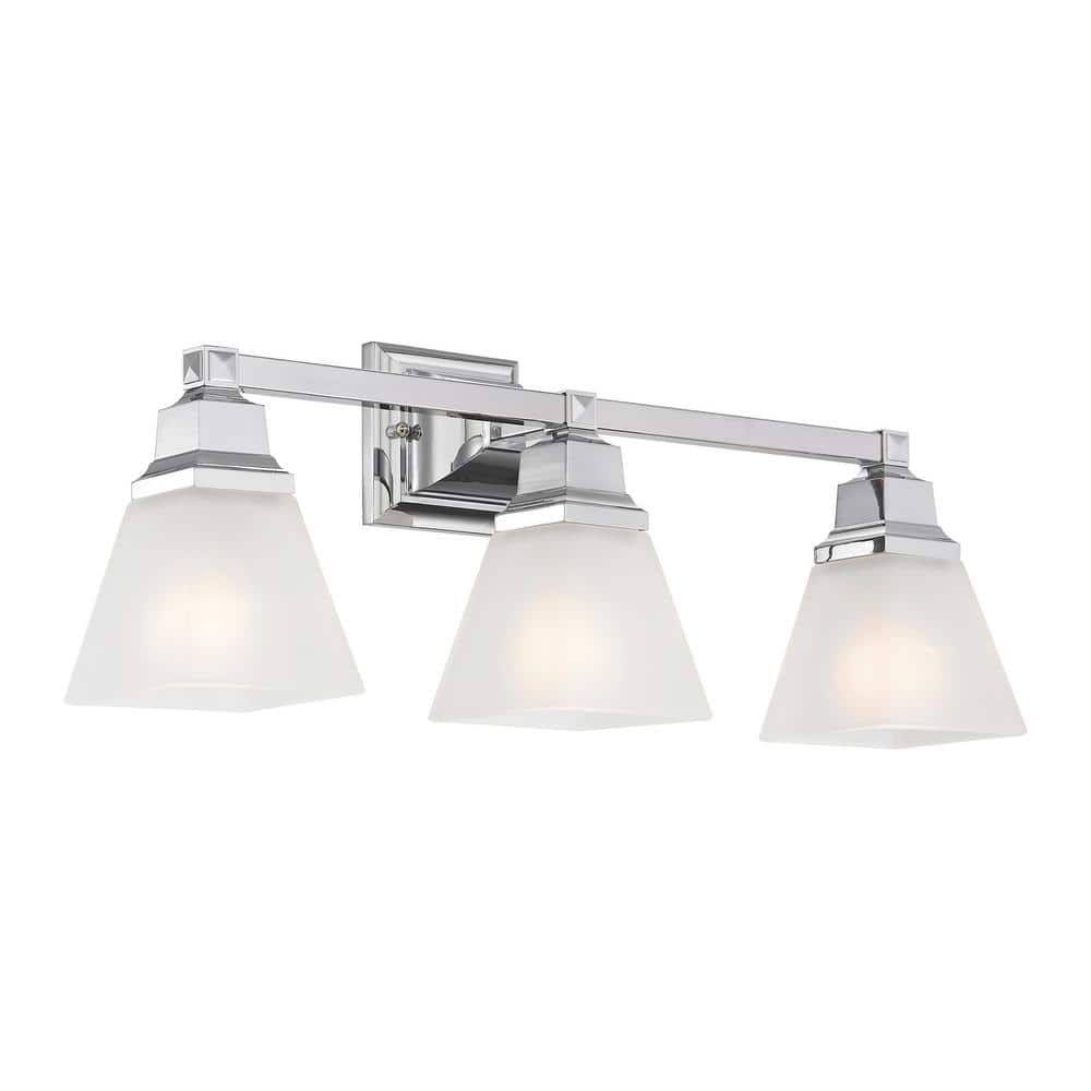 Polished Chrome 3-Light Bath Vanity with Milk Glass Shades
