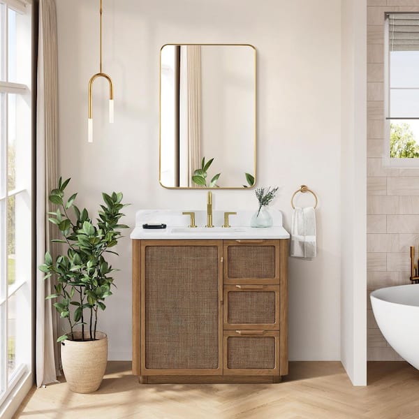 Busan 36 in. W x 22 in. D x 33.9 in. H Single Bath Vanity in Oak Classic Brown with White Quartz Stone Top