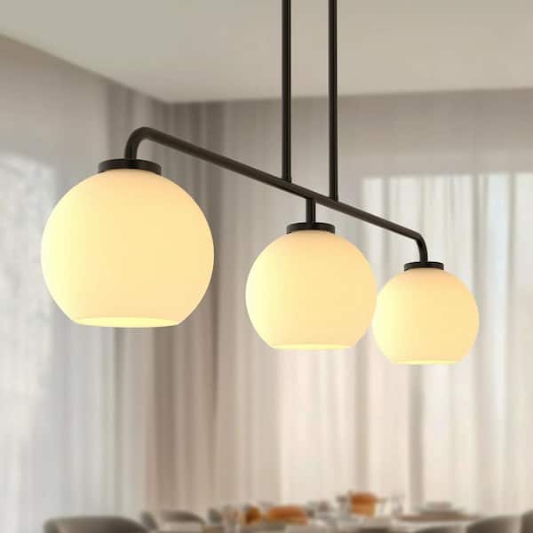 32 in. Modern 3-Light Indoor Island Pendant Light, Black with Glass Shade for Bar, Dining Room, and Kitchen Island