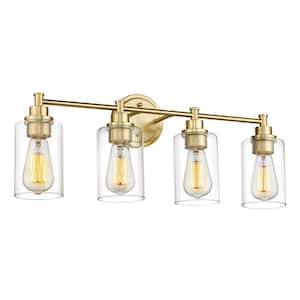 24.75 in. 4-Light Champagne Gold Vanity Light with Clear Glass Shade