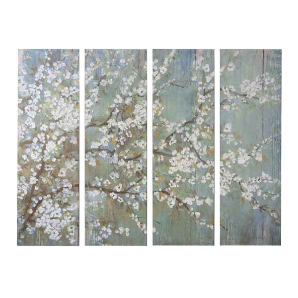 Miscool Anky Unframed Art Print 59.1 in. x 18.5 in. Set of 4 Saison White Cherry Blossom Canvas Print