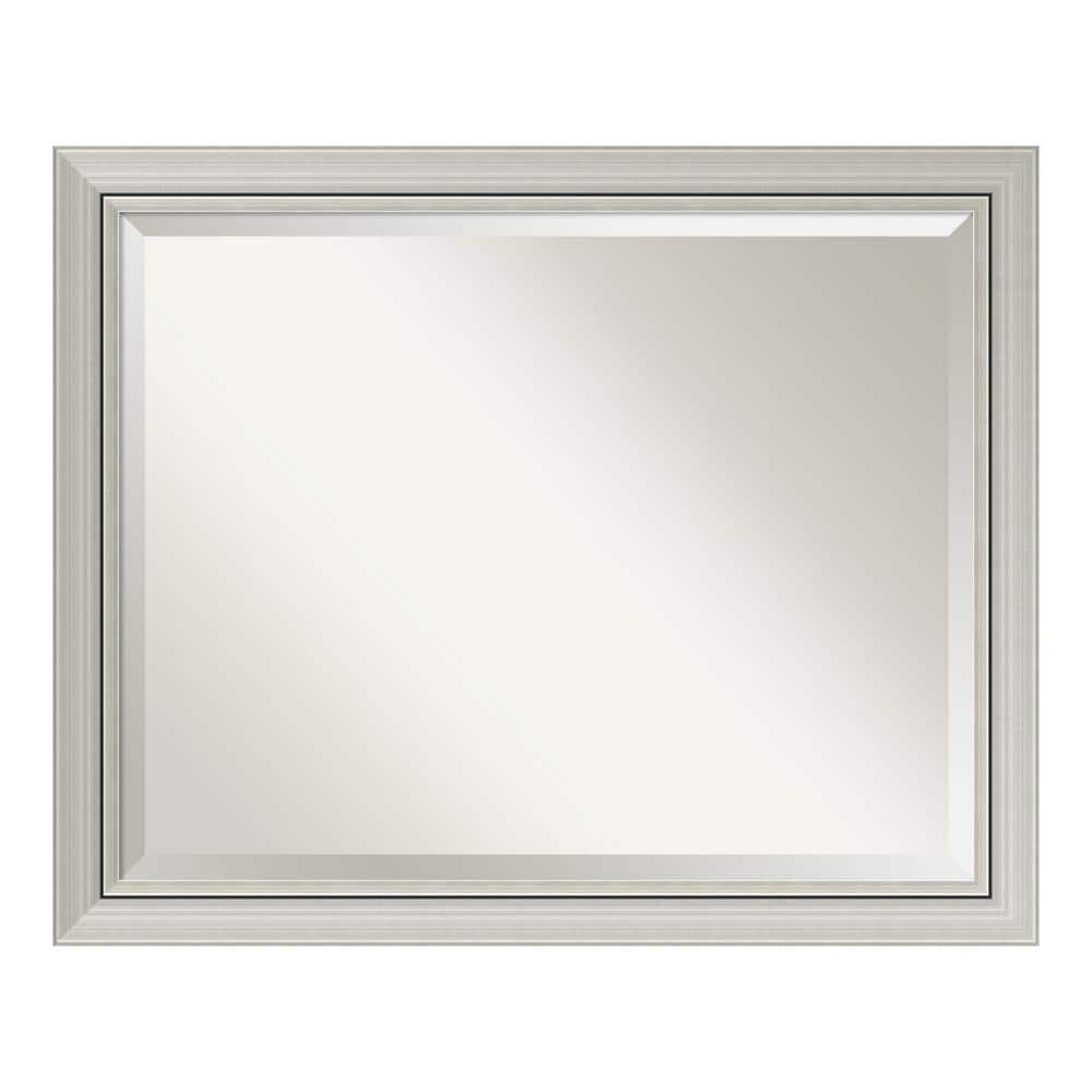 Romano Silver Narrow 31.75 in. x 25.75 in. Beveled Rectangle Wood Framed Ba