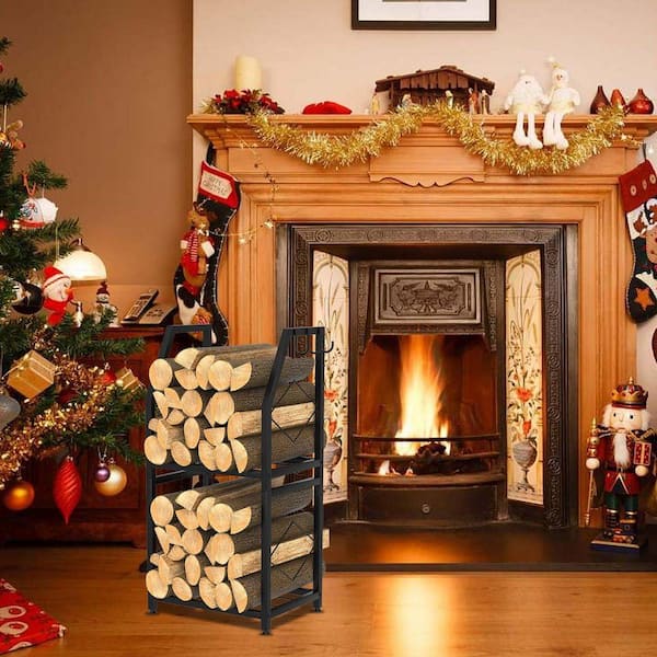 15.7 in Firewood Rack for Indoor, 2-Tier Firewood Holder with 3