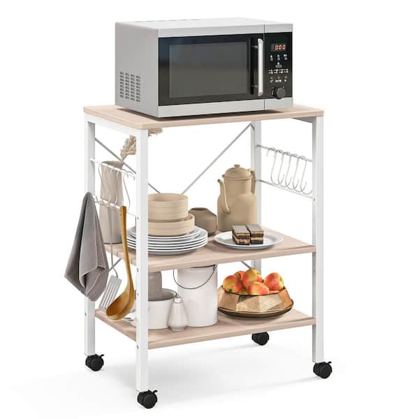 Zimtown 4-Tier Bakers Rack Kitchen Utility Cart Storage Rack Microwave Oven  Stand with Hanging Hooks Chrome for Dining Room, Home, Silver