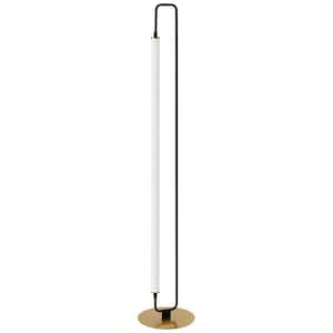 Freya 59 in. Matte Black/Aged Brass, White Transitional 1-Light Standard Floor Lamp for Living Room Acrylic Round Shade