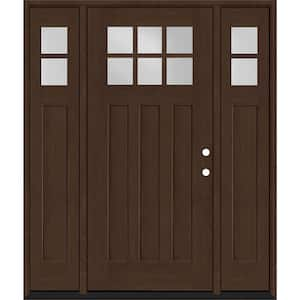 Regency 68 in. x 80 in. 6-Lite Top Lite Clear Glass LHIS Hickory Fiberglass Prehung Front Door 14 in. Side Lites