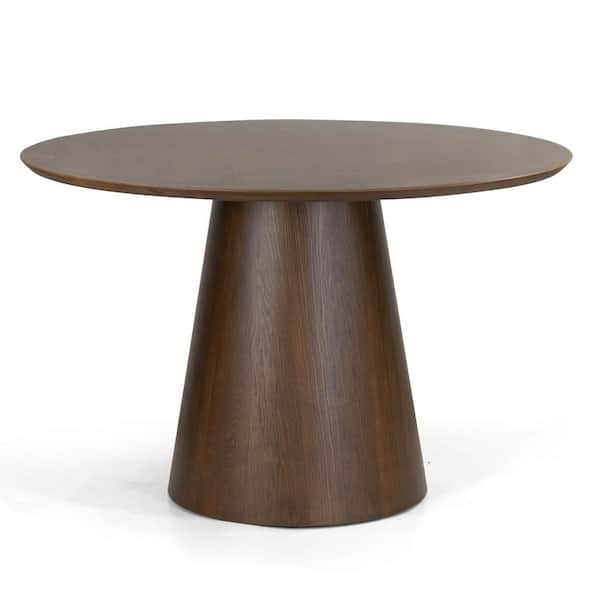 Blake Walnut Finish Round Wood 47.3 in. Pedestal Dining Table Seats 6