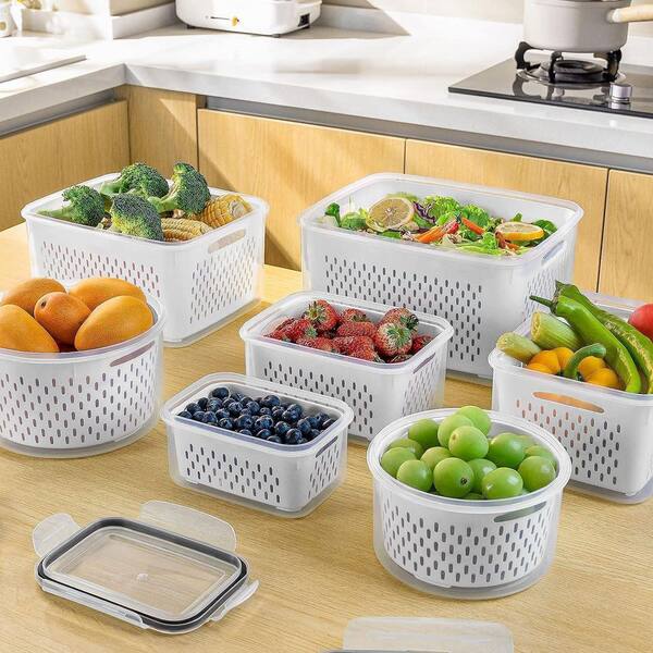 5 Piece Leakproof Removable Colander Fresh Keeping Food Storage Container Set Fruit Containers Dishwasher Safe