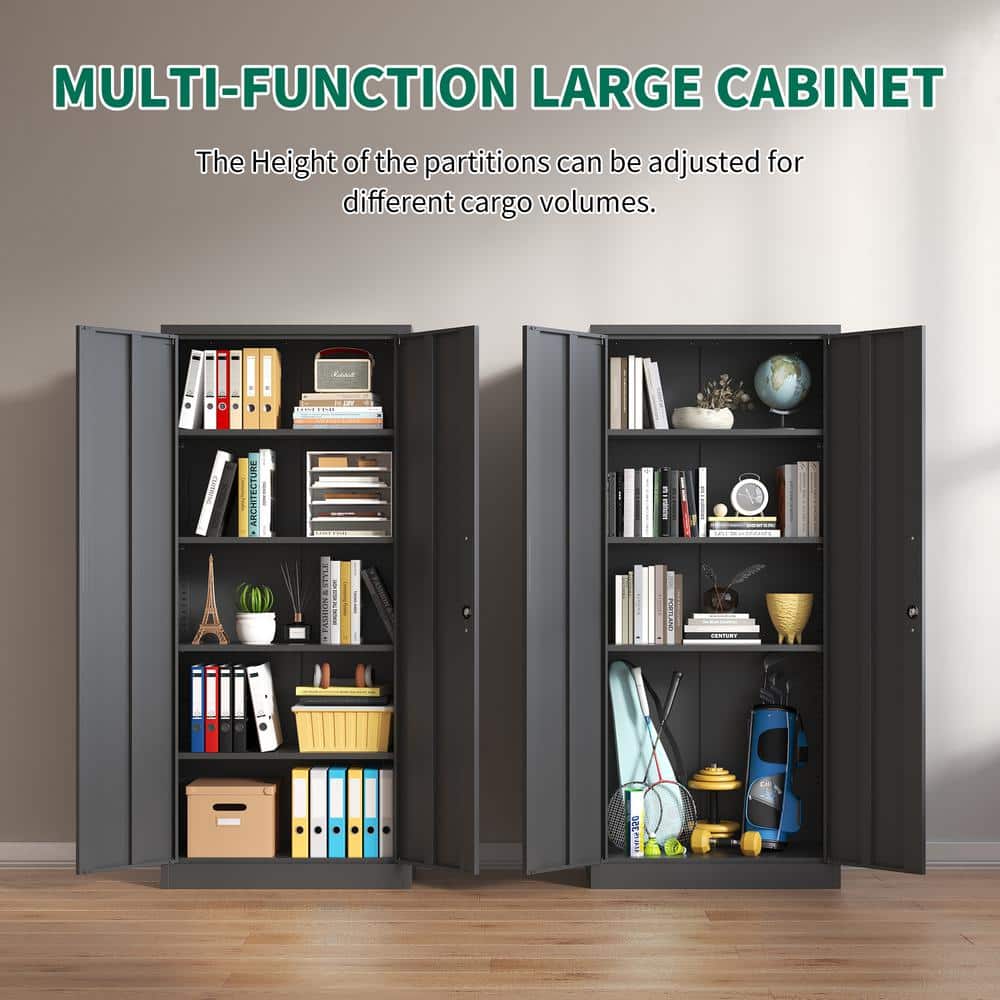 Black Steel Lockable Office Cabinet with Adjustable Shelving