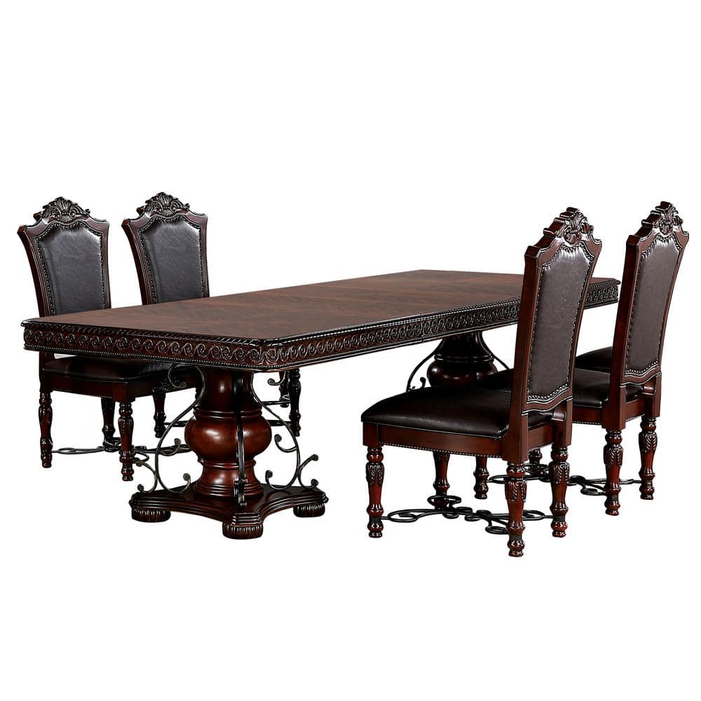 Furniture of America Cabone 5-Piece Rectangle Wood Top Brown Cherry and Black Dining Table Set -  IDF-3147T-5PC