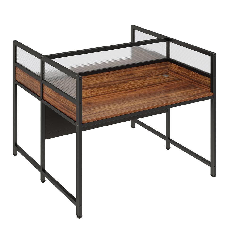 Halseey 47.24 in. Square Brown Wood Computer Desk with Two Partitions for Two People Home and Office