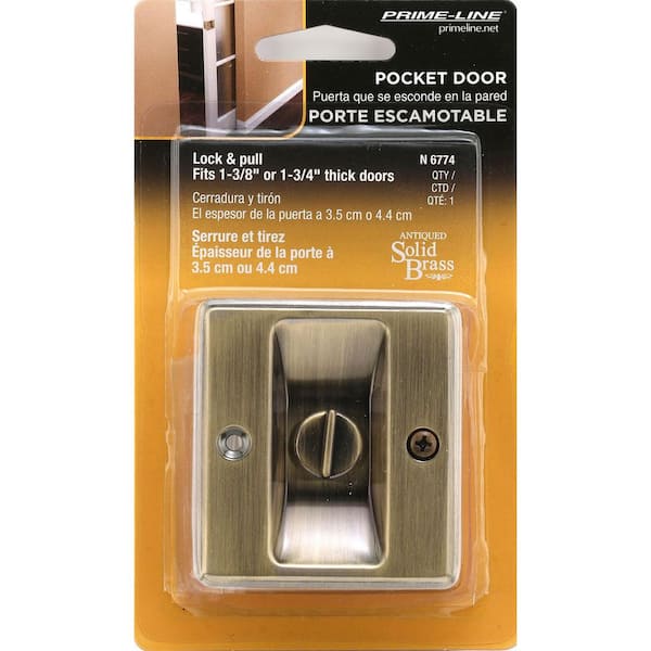 Prime-Line Antique Brass Privacy Lock with Pull Pocket Door Lock N