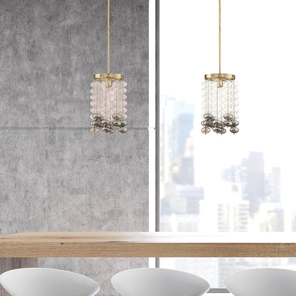 Villa Rose 60-Watt 1-Light Brushed Gold Rustic Pendant Light with Clear and Smoke Glass Drop Shades, No Bulbs Included price history on PriceWatchPro