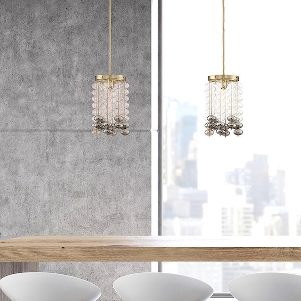 Villa Rose 60-Watt 1-Light Brushed Gold Rustic Pendant Light with Clear and Smoke Glass Drop Shades, No Bulbs Included