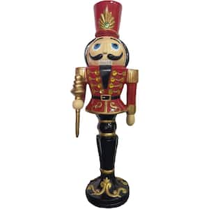 36 in. Red Resin Christmas Nutcracker Toy Soldier Holding a Staff with LED Lights