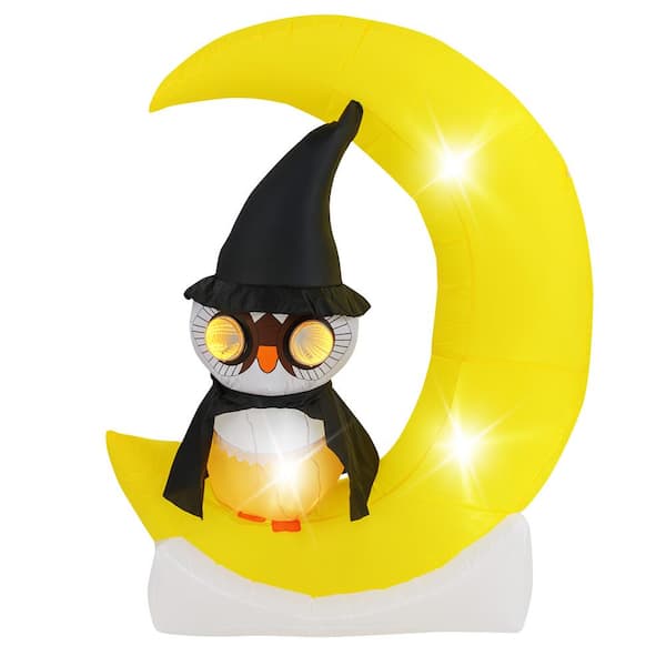 ANGELES HOME 5.1 ft.Inflatable Owl on Moon LED Lighted Halloween Decoration with Large Moon and Wizard Owl