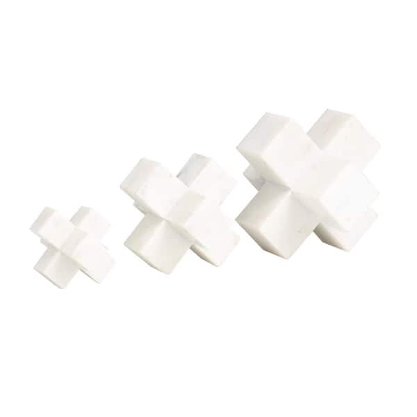 Litton Lane White Marble Geometric Jack Sculpture (Set of 3)