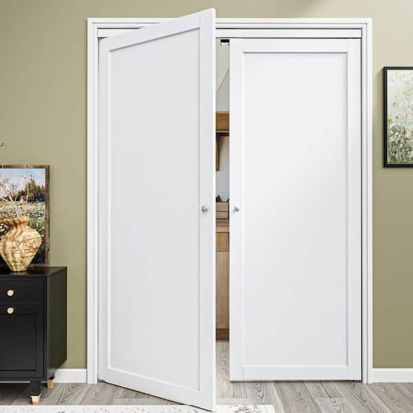 60 in. x 80 in. Solid Core Composite MDF Bi-fold Door + French Style Pivot Hardware (1-Lite White Finish)